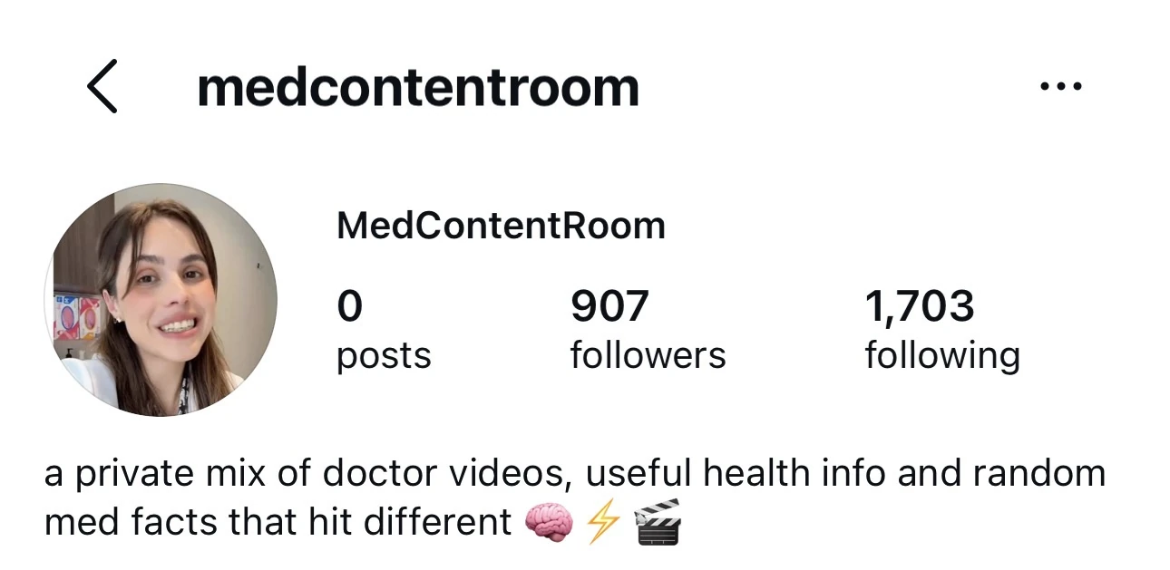 Instagram fan page example medcontentroom with a medical content theme