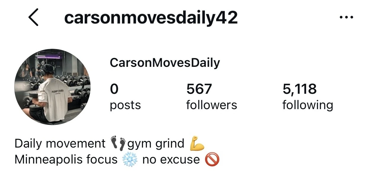 Instagram fan page example carsonmovesdaily42 with a fitness theme